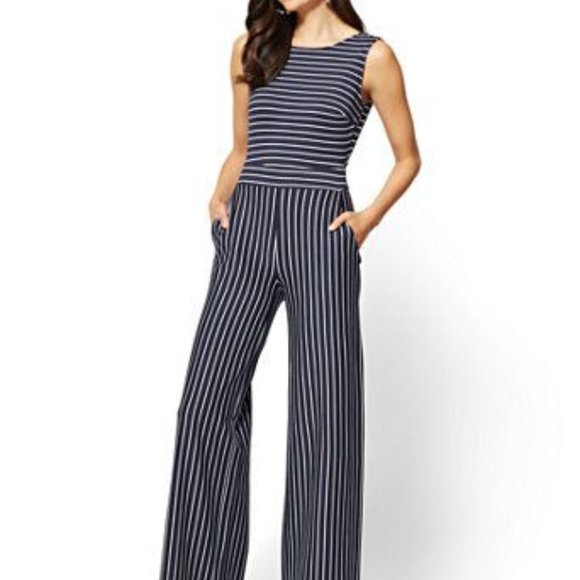 NY&Co black and white striped jumpsuit - Size Med - Picture 1 of 10